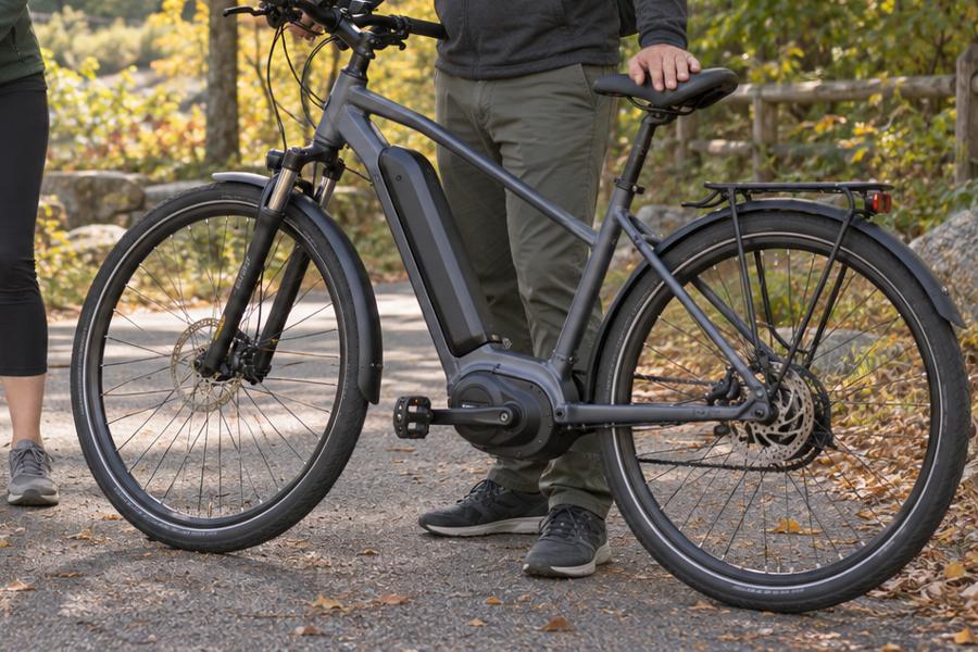 Pedal-assist electric bicycle on a park path